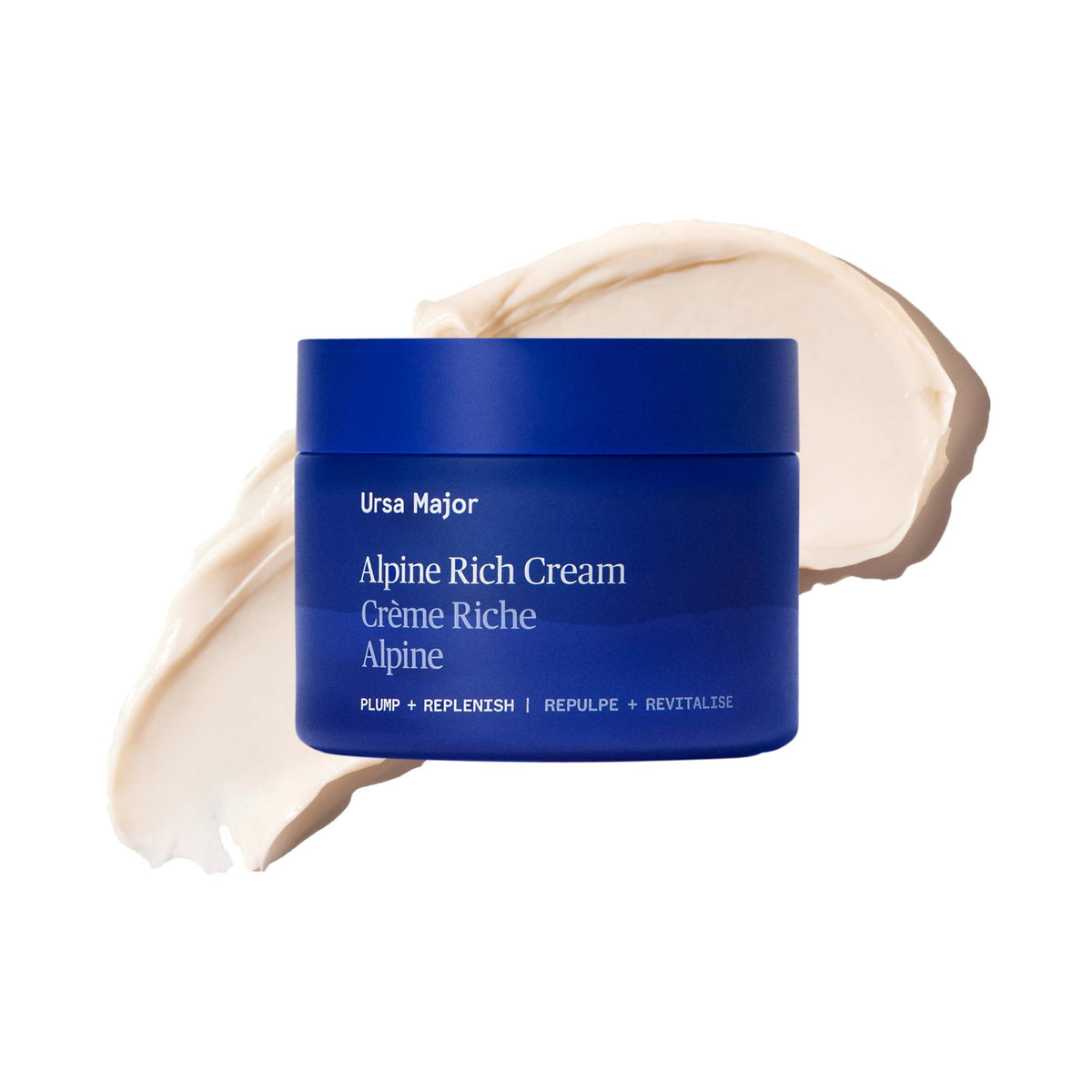 Ursa Major Alpine Rich Cream jar showing rich texture for deep hydration.
