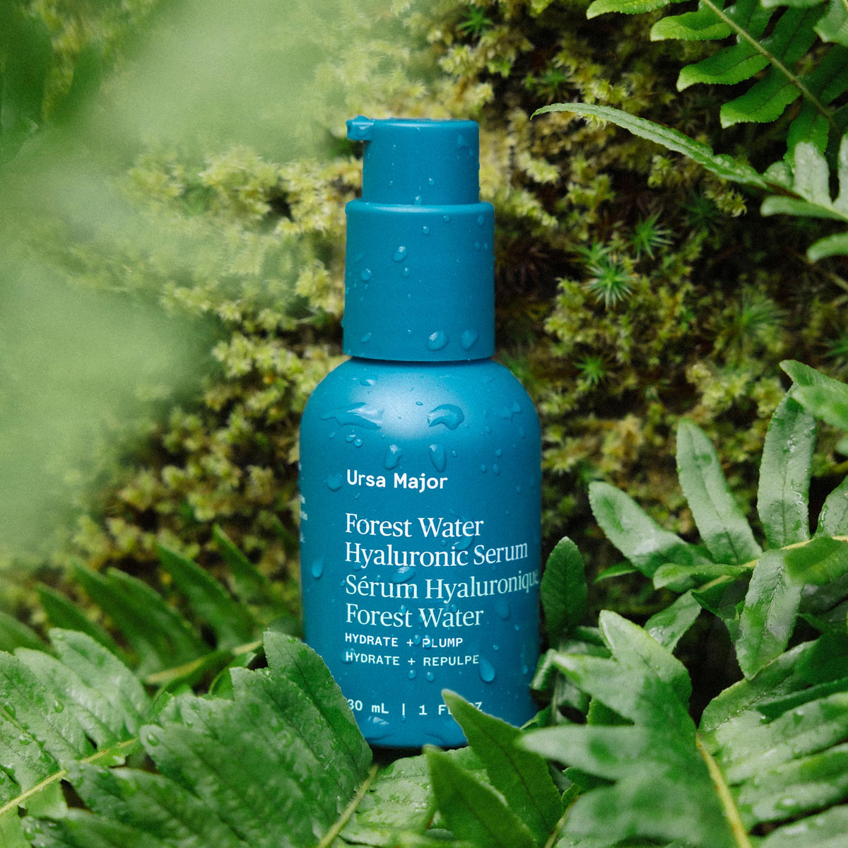 Ursa Major Forest Water Hyaluronic Serum layering under moisturizer in a skincare routine.