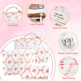 URSKYTOUS cotton quilted makeup bag with smooth zipper for secure storage.