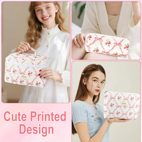 URSKYTOUS lightweight makeup bag folds flat for easy packing.