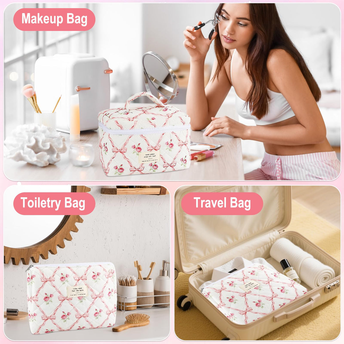 URSKYTOUS floral-pattern cosmetic bag for daily essentials and samples.