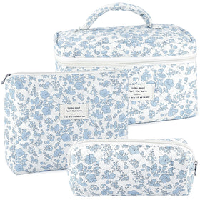 URSKYTOUS quilted makeup bag set front view, ideal for organized travel cosmetics