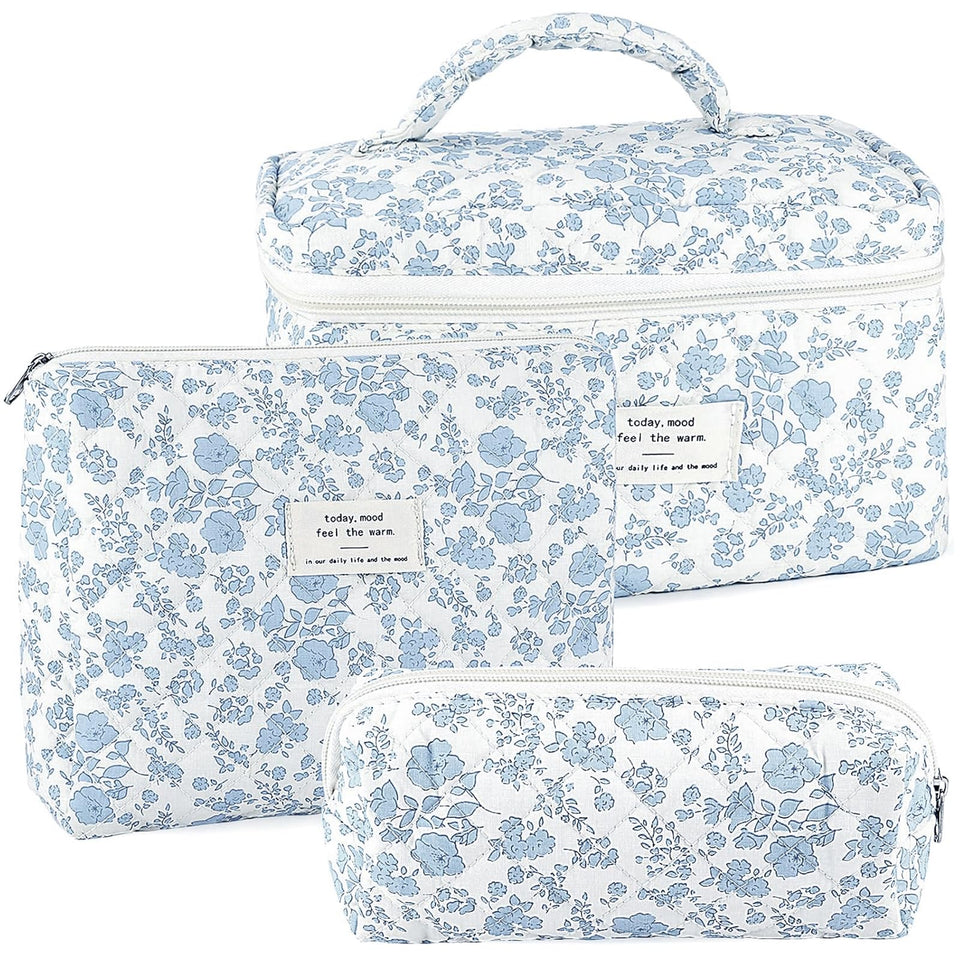 URSKYTOUS quilted makeup bag set front view, ideal for organized travel cosmetics