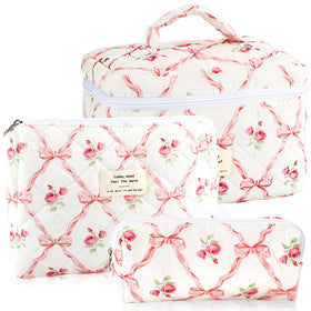 URSKYTOUS quilted makeup bag set, large travel organizer for cosmetics.