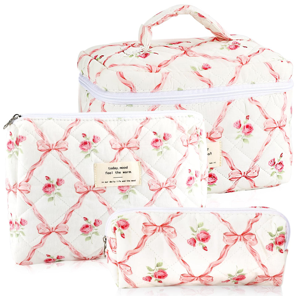 URSKYTOUS quilted makeup bag set, large travel organizer for cosmetics.