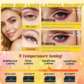 URSOBTF heated eyelash curler with arc comb head for safe, comfortable curling.