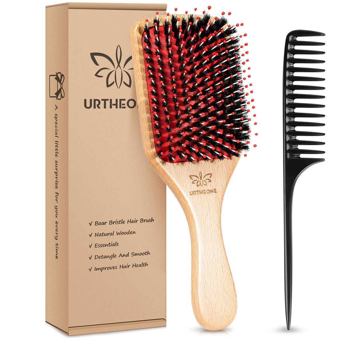 URTHEONE boar bristle paddle brush detangles gently for smooth hair