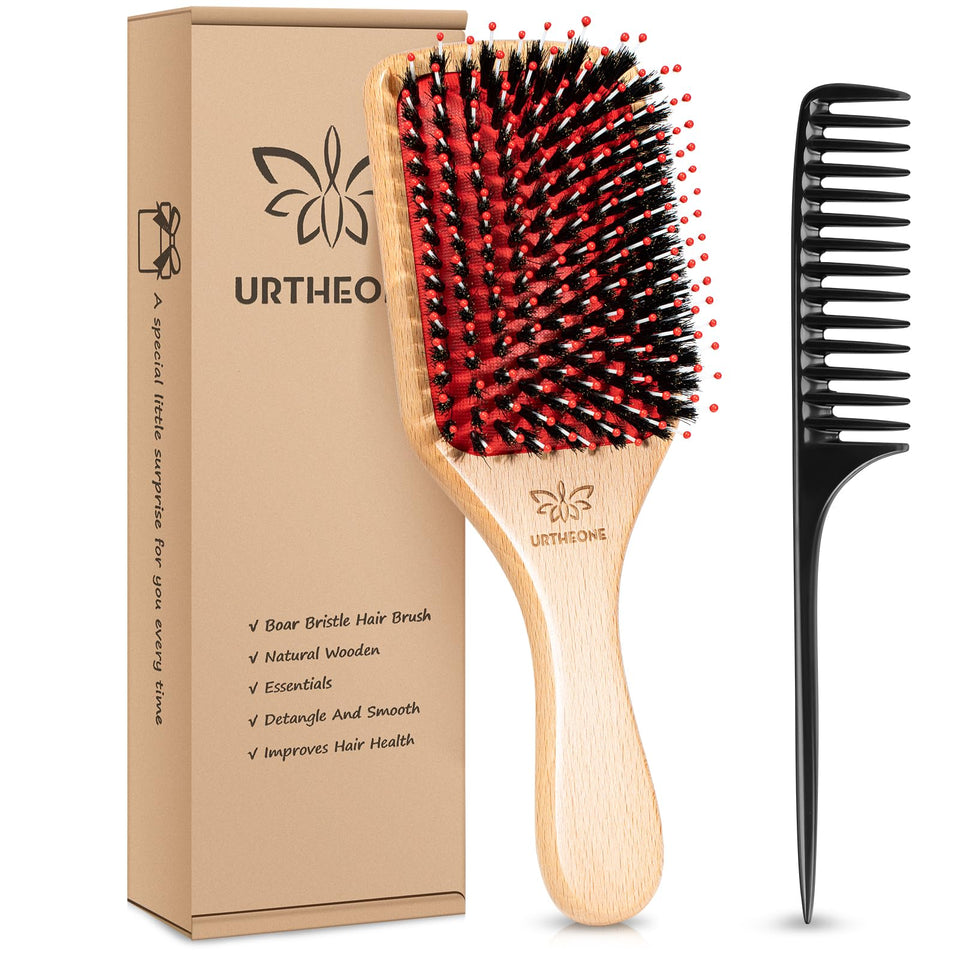 URTHEONE boar bristle paddle brush detangles gently for smooth hair