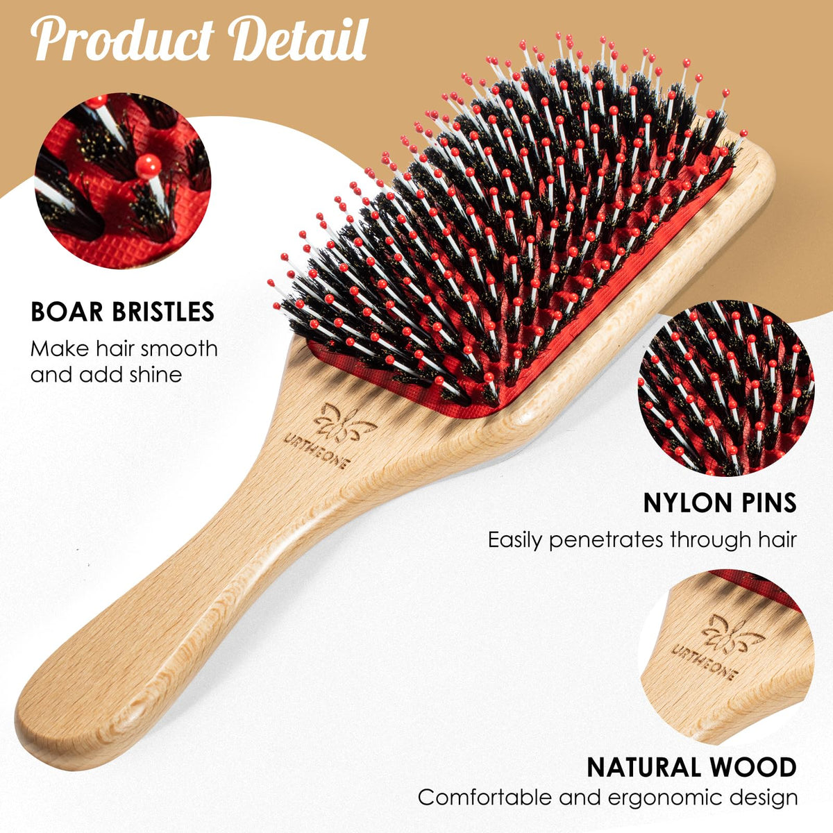 URTHEONE nylon ball tips brush massages scalp while smoothing