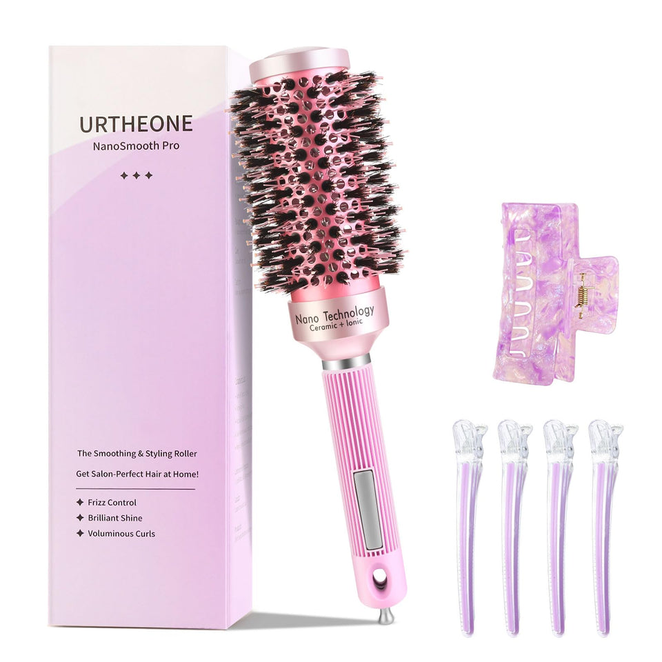 URTHEONE round brush with ceramic barrel for smooth, glossy hair.