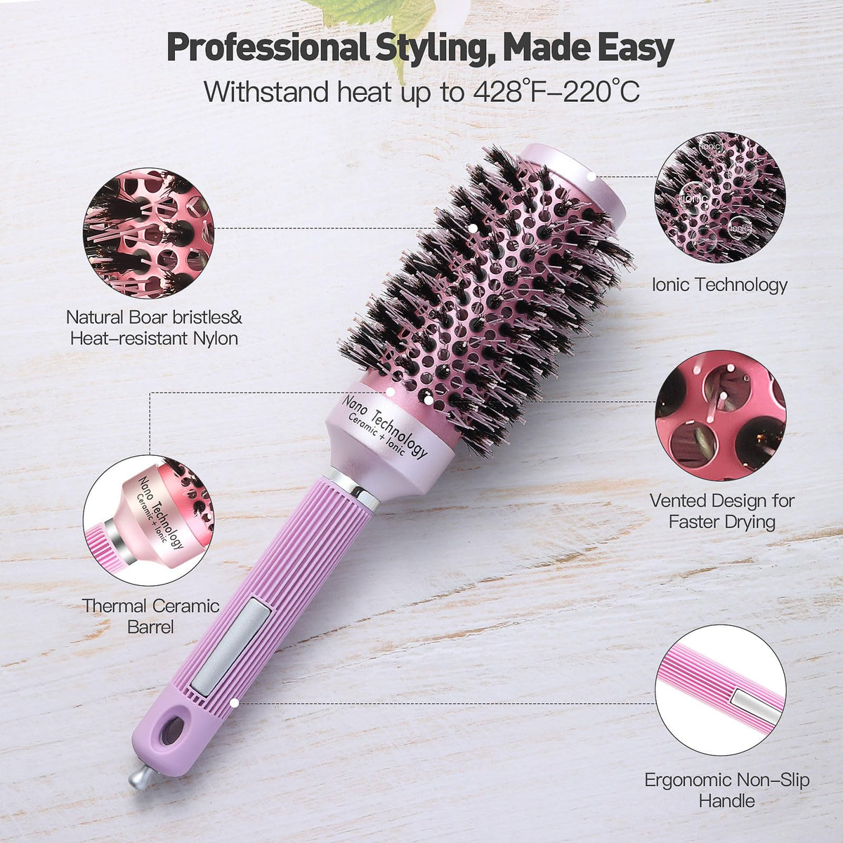 URTHEONE round brush with mixed bristles detangles and adds natural shine.