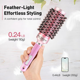 URTHEONE brush with ceramic barrel reduces snag and static for silky hair.