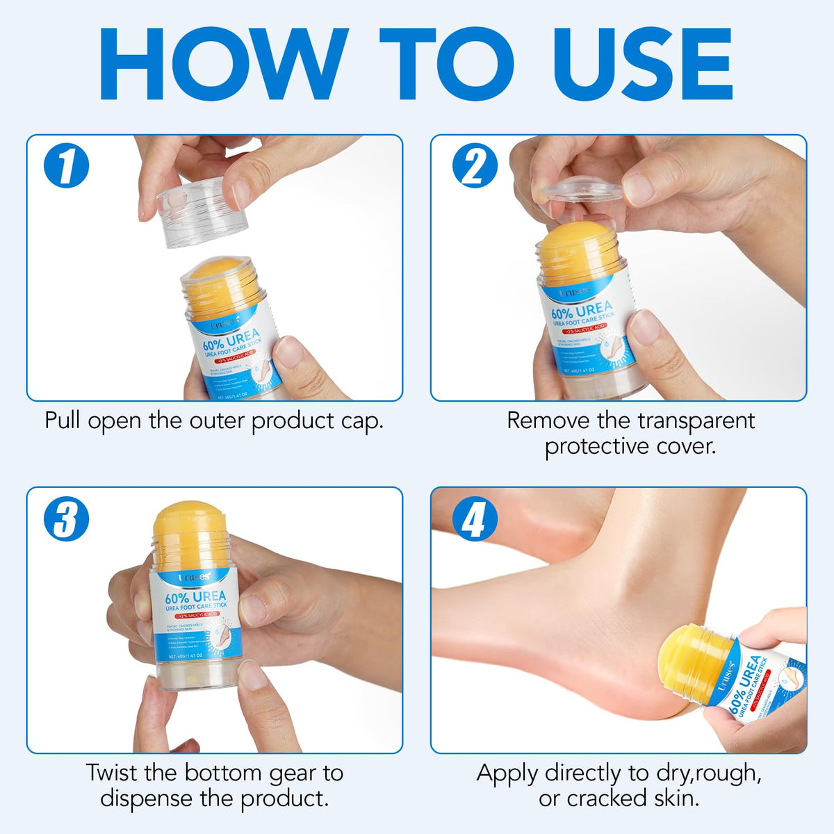 Uruses Heel and foot care stick close-up for precise application