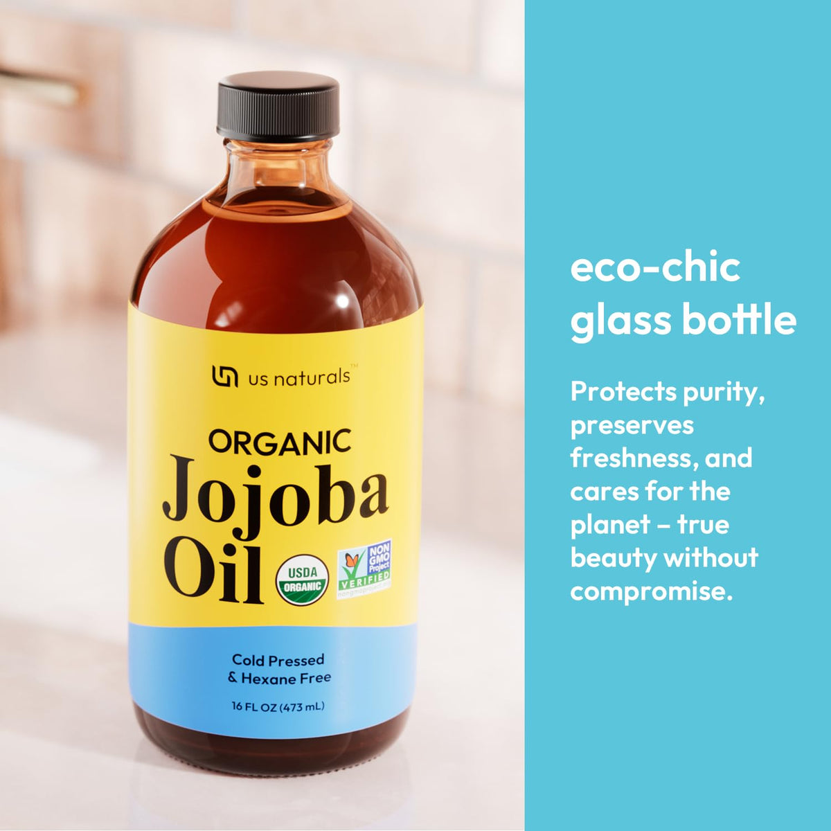 Us Naturals jojoba oil provides lightweight hydration for the skin.