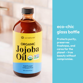 Us Naturals jojoba oil provides lightweight hydration for the skin.