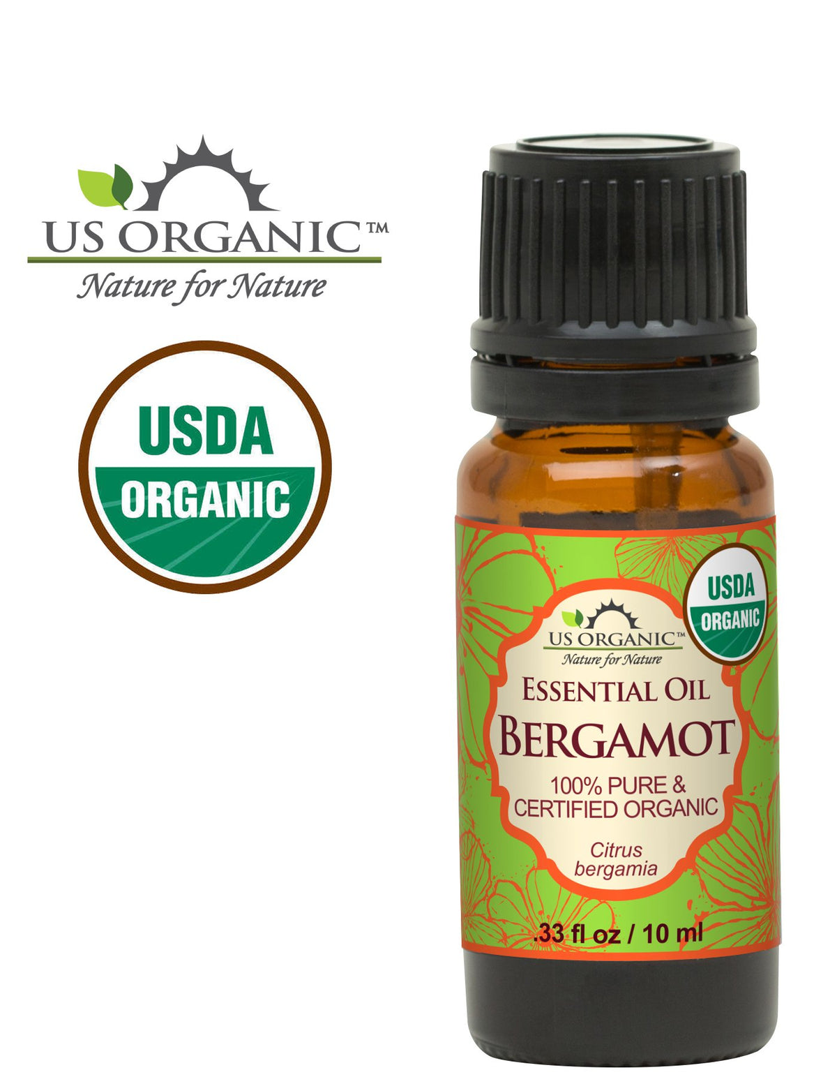 US Organic bergamot oil label showing organic certification.