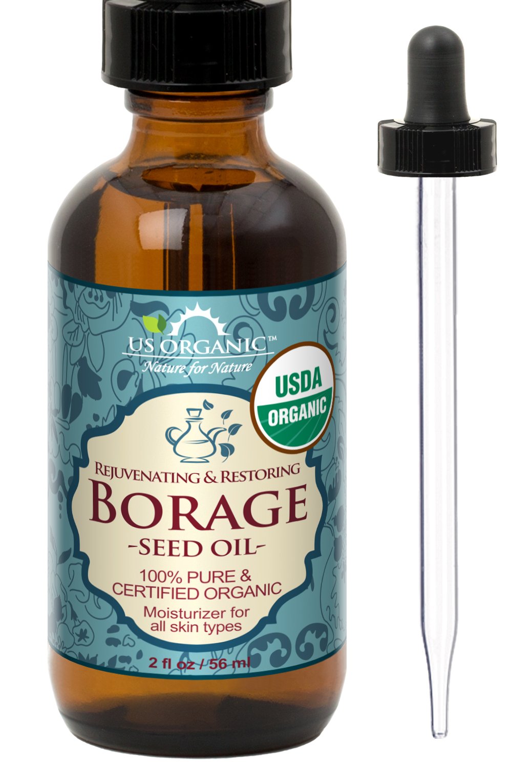 US Organic Borage Seed Oil bottle with dropper for precise skincare