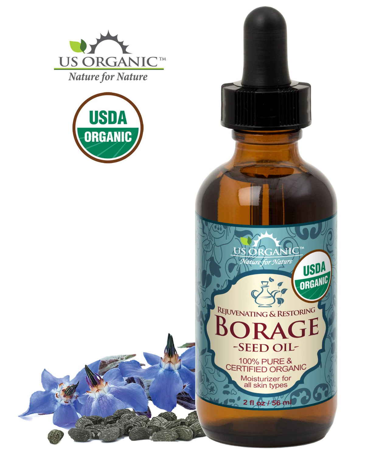 Close-up of golden-honey US Organic Borage Seed Oil for cosmetics
