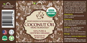 US Organic fractionated coconut oil pour demonstrates easy, clean dispensing
