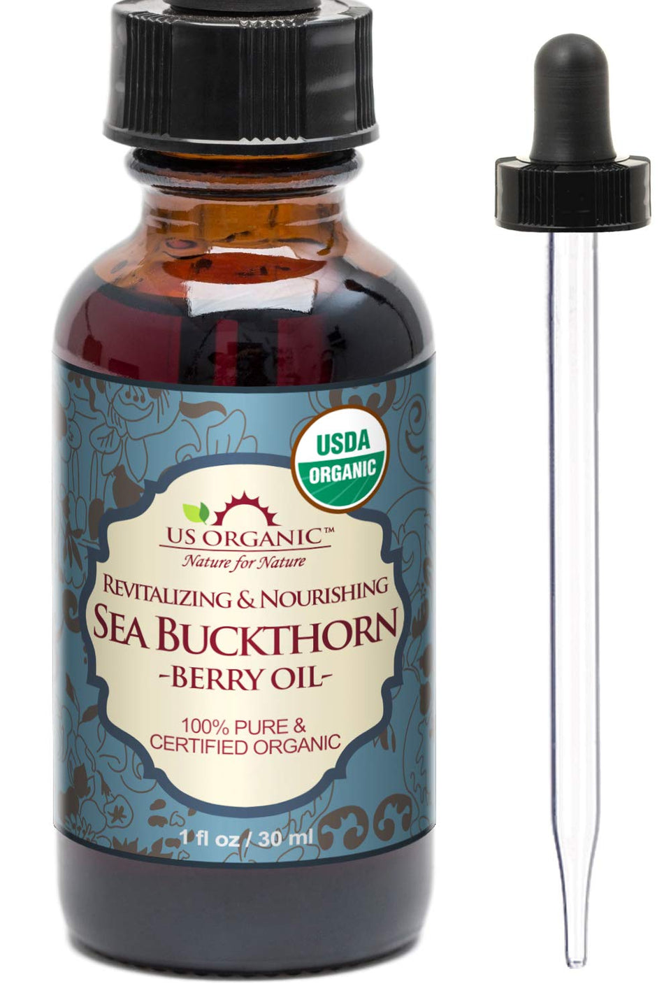 US Organic Sea Buckthorn Oil bottle for daily facial hydration