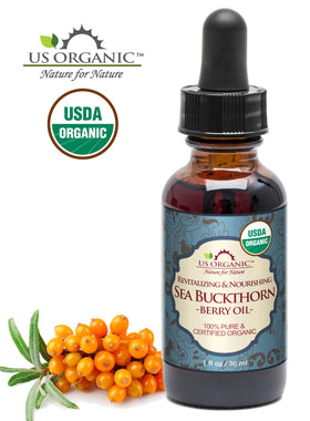US Organic Sea Buckthorn Oil label showing USDA Organic certification