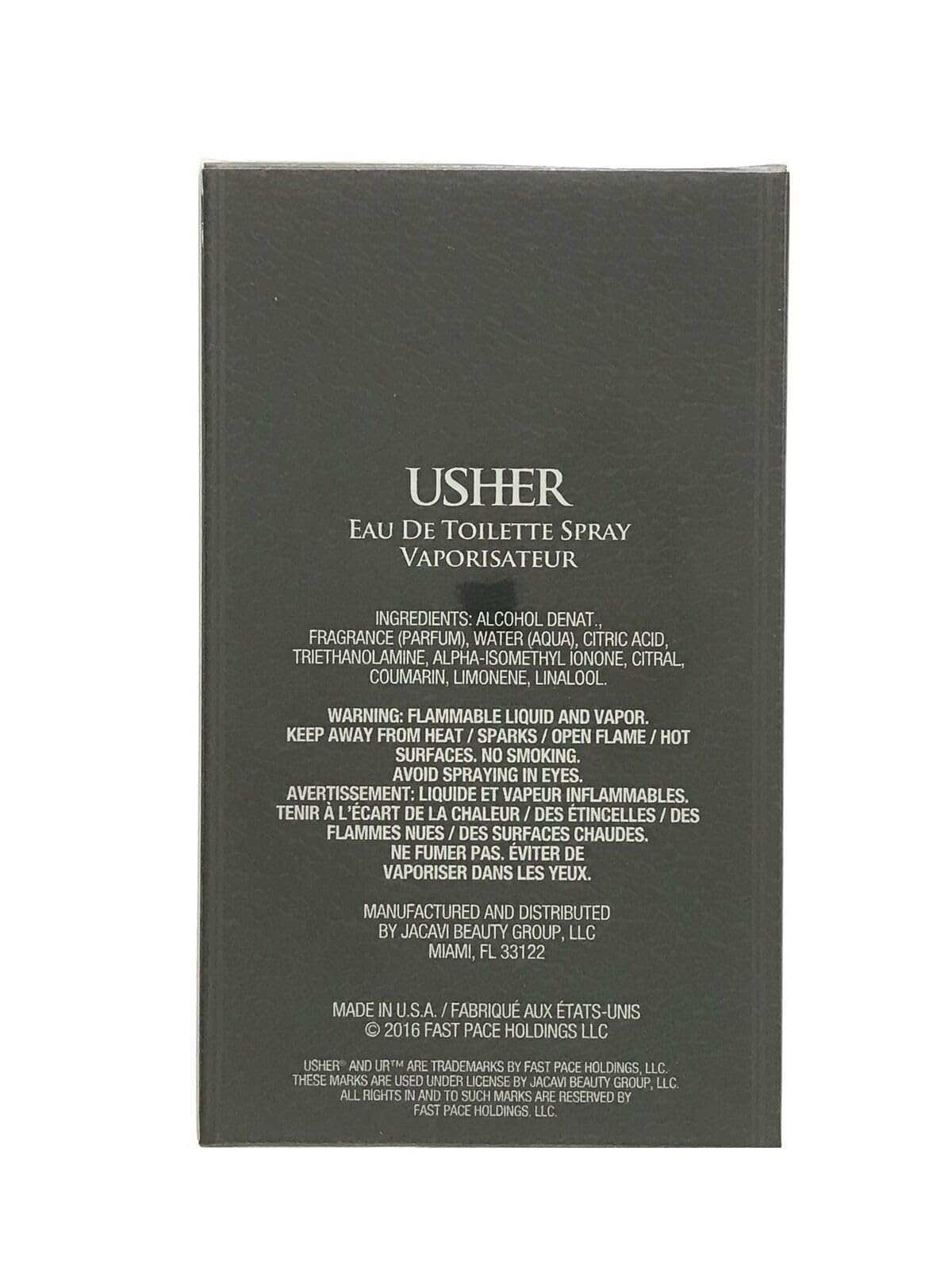 Usher Eau de Toilette box packaging, presenting an elegant gift-ready presentation.
