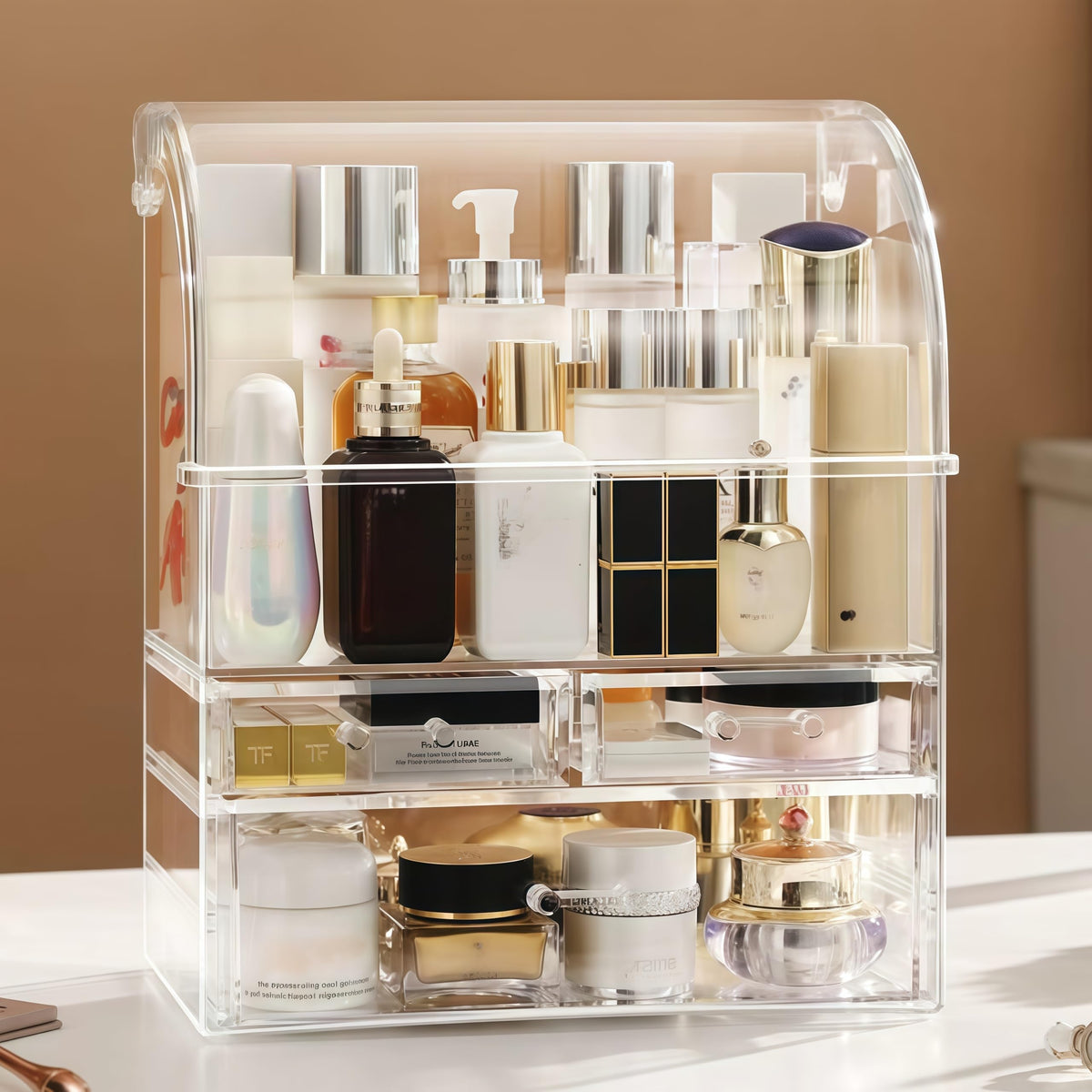UShioart acrylic storage drawer system for makeup offers durable one-piece construction