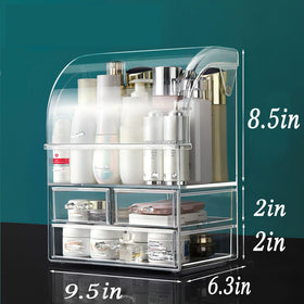 UShioart clear large acrylic makeup organizer with lid top compartments keeps essentials organized