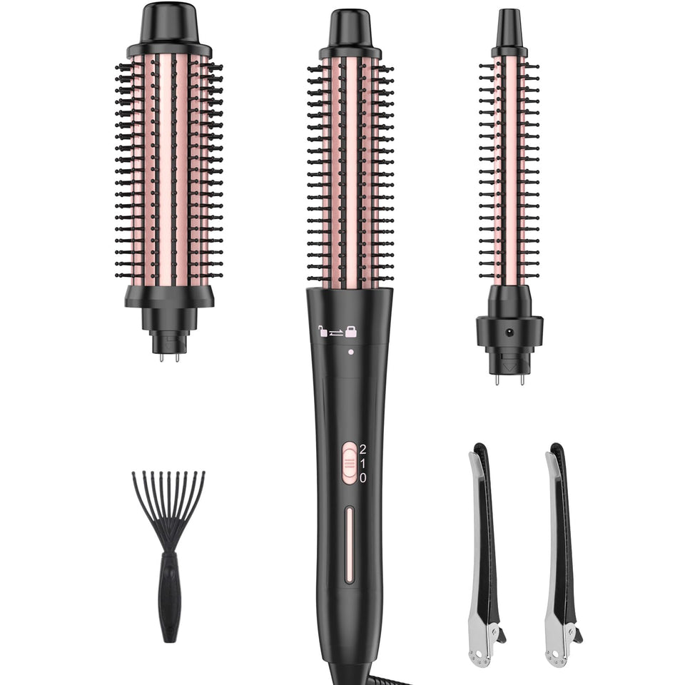 USHOW curling brush set close-up with interchangeable barrels and tourmaline ceramic coating for smooth curls
