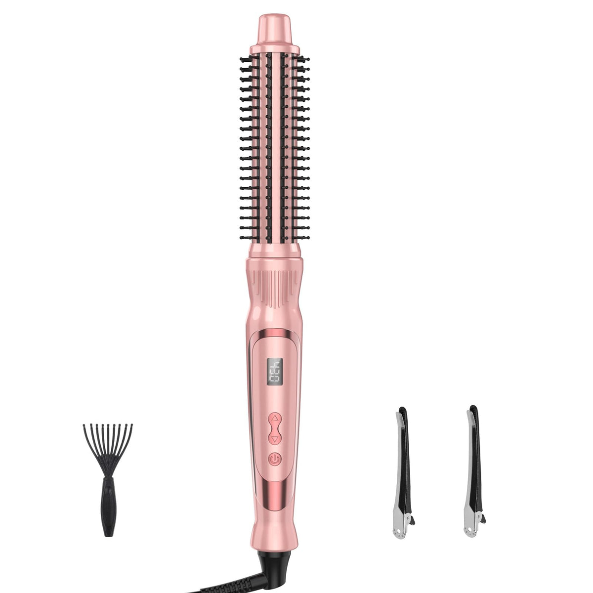 USHOW heated round brush in pink delivers sleek, frizz-free curls for lasting shine