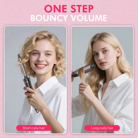 USHOW heated round brush with anti-scald design in use for safe styling