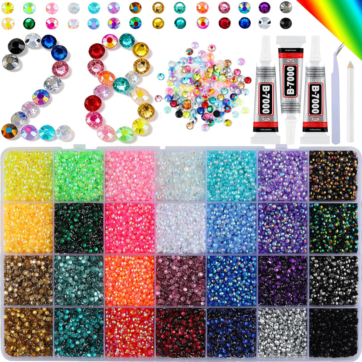 USLVL 28-color resin jelly gems kit box with organized storage for easy color access.
