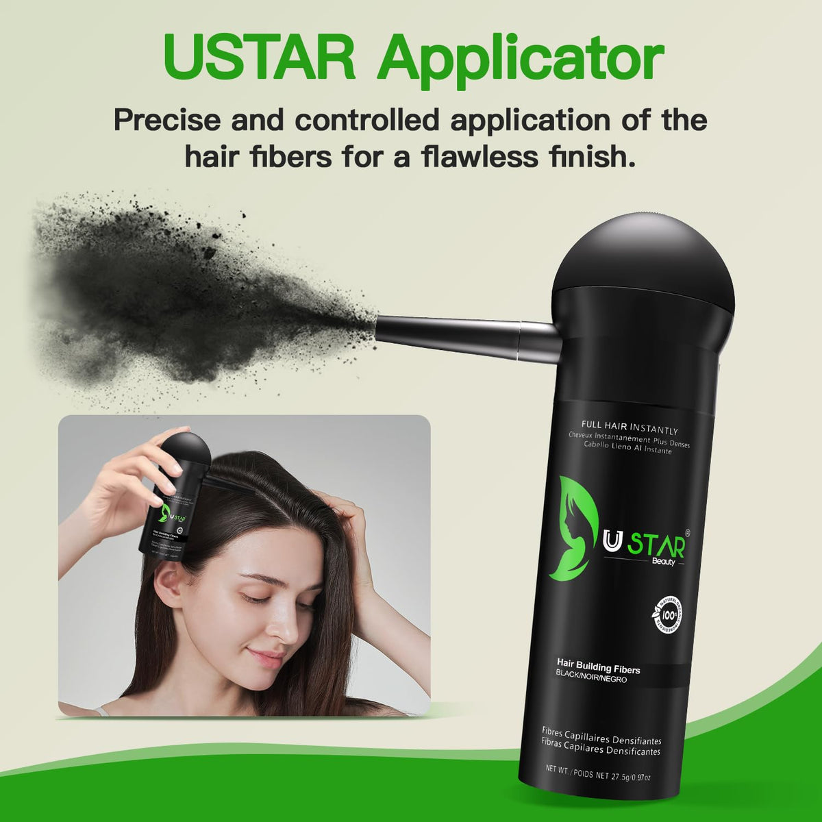 USTAR beard-styling with fibers creates a fuller, natural-looking beard.