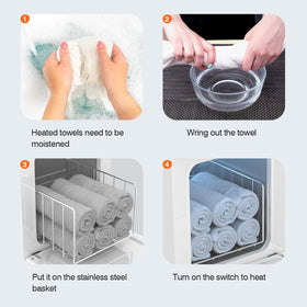 Utenzi towel warmer with removable stainless steel shelf for easy maintenance.