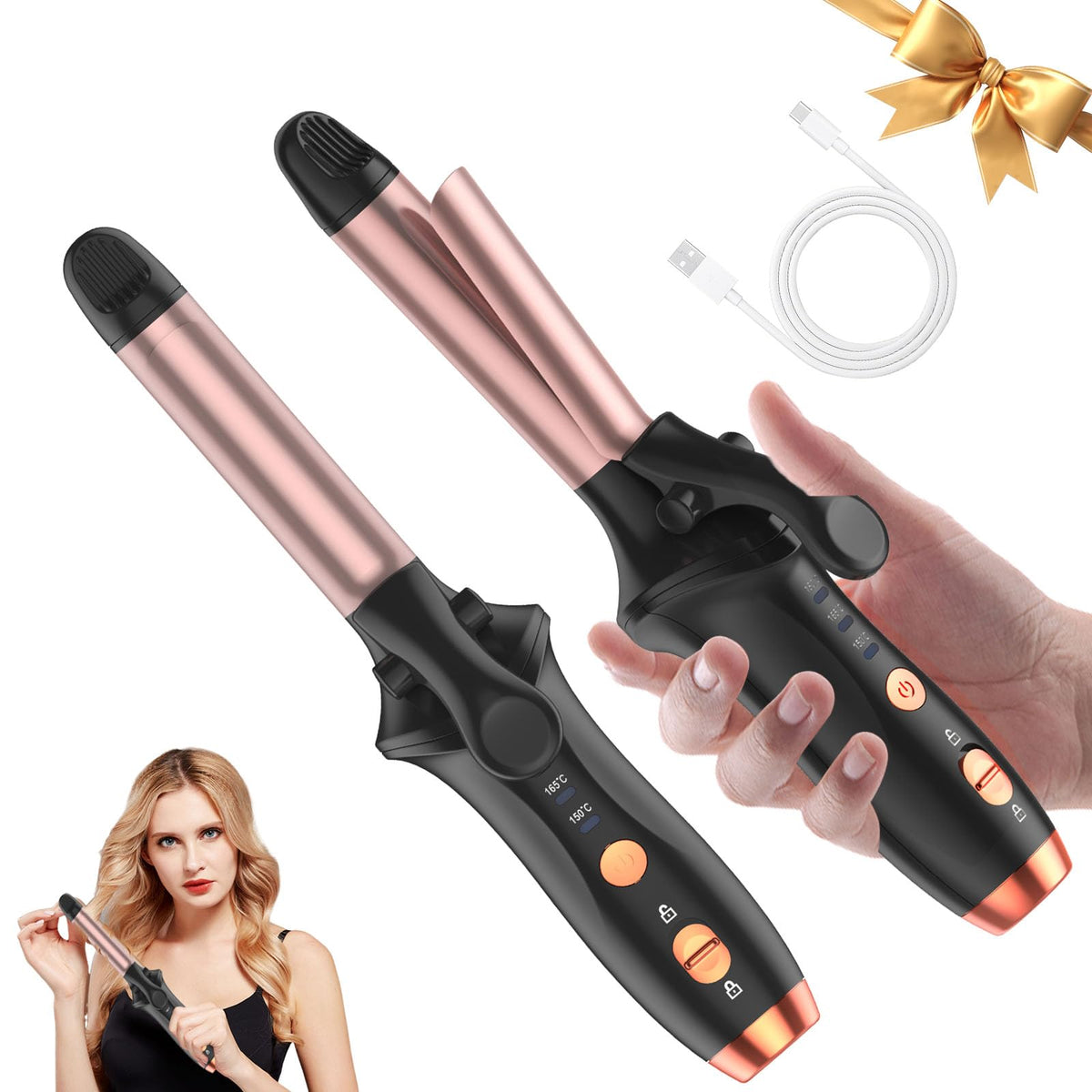 utrygloss cordless curling iron 19mm wand for fast, portable styling