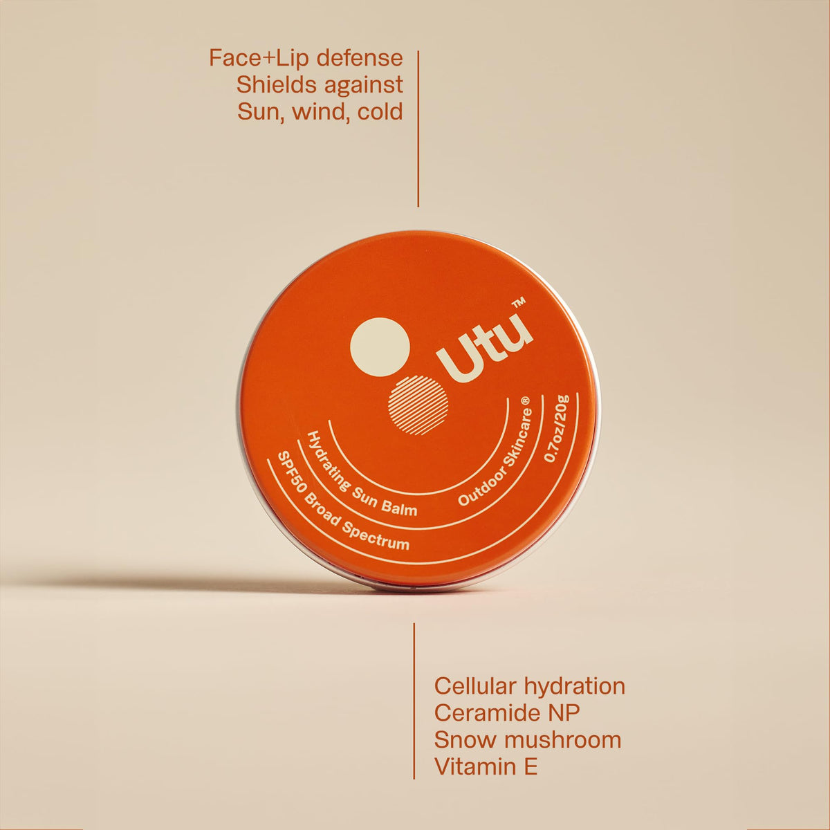 UTU Hydrating Sun Balm on the face showing invisible SPF50 protection.
