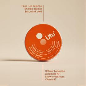 UTU Hydrating Sun Balm on the face showing invisible SPF50 protection.