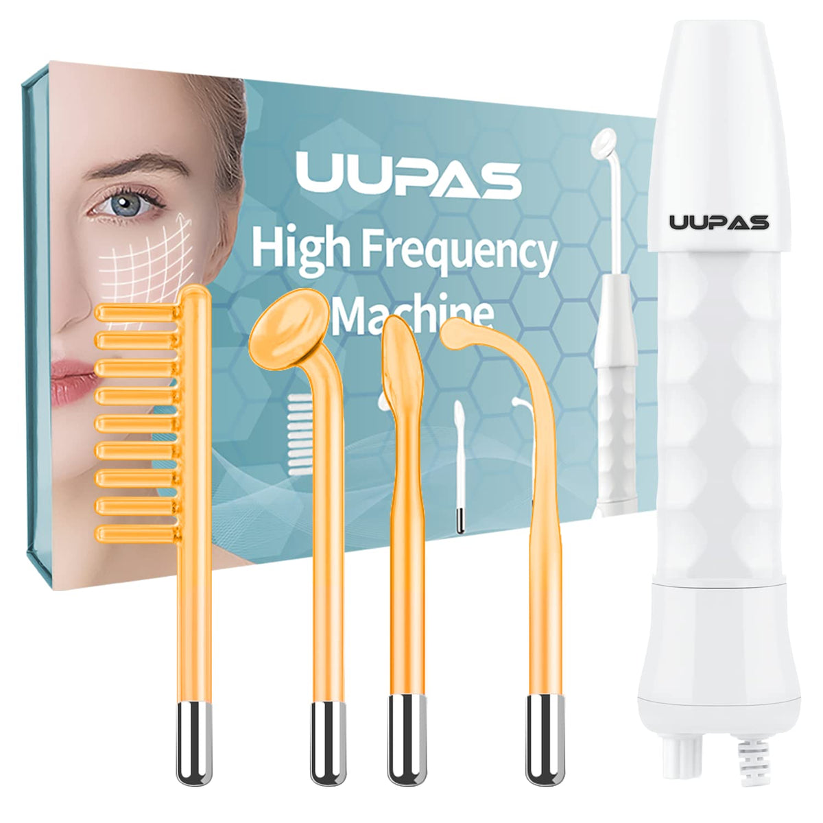 UUPAS high frequency wand with orange glass tubes for at-home skin care