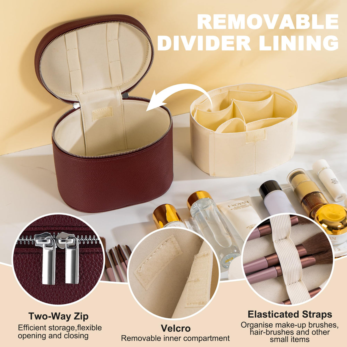 UUYUUY makeup bag water-resistant PU leather for spill protection