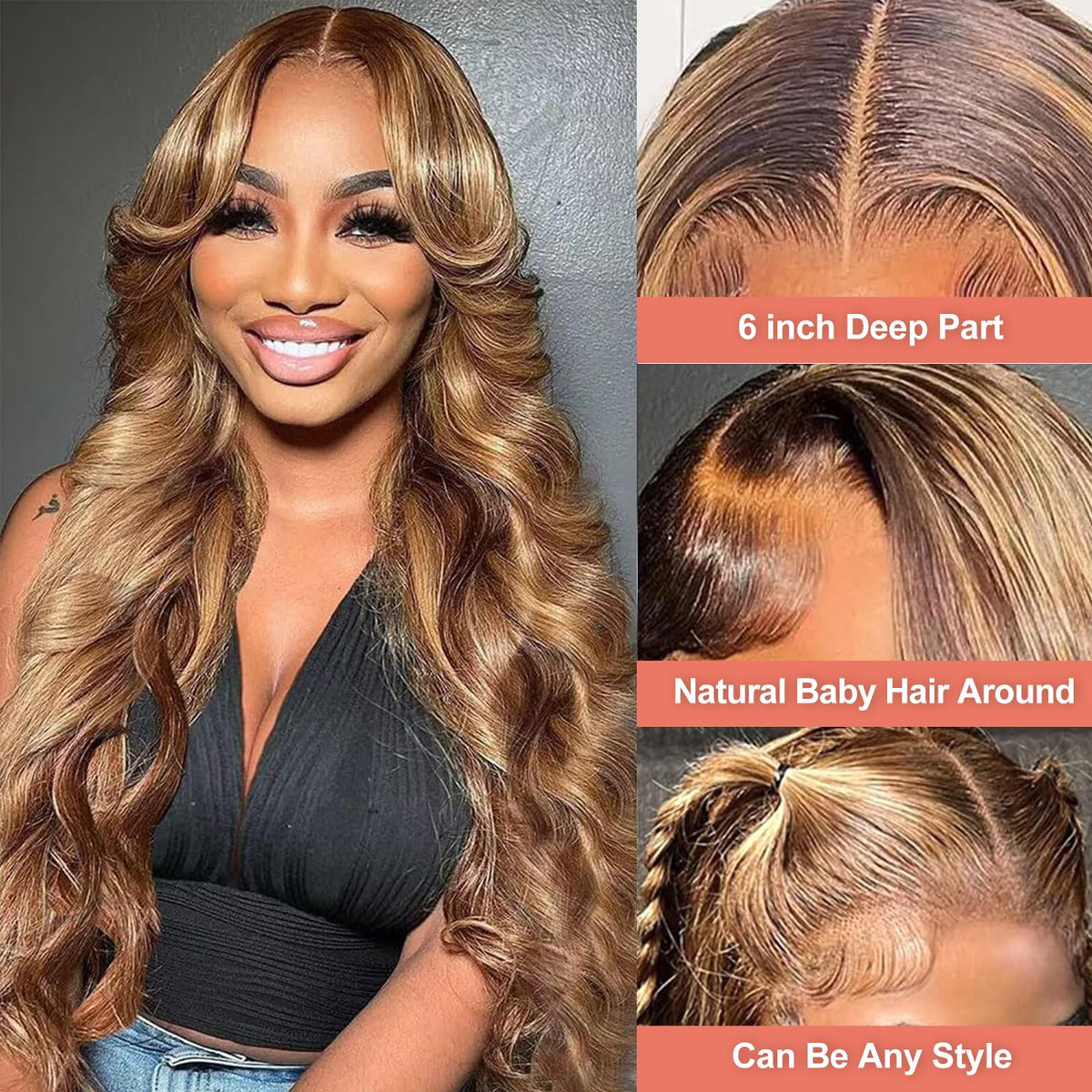 Uveous lace-front wig close-up shows transparent lace and baby hairs.
