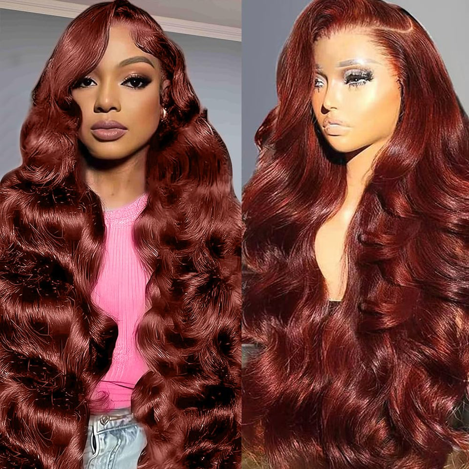 Uveous 28-inch reddish-brown lace front wig with natural hairline and all-day wear.