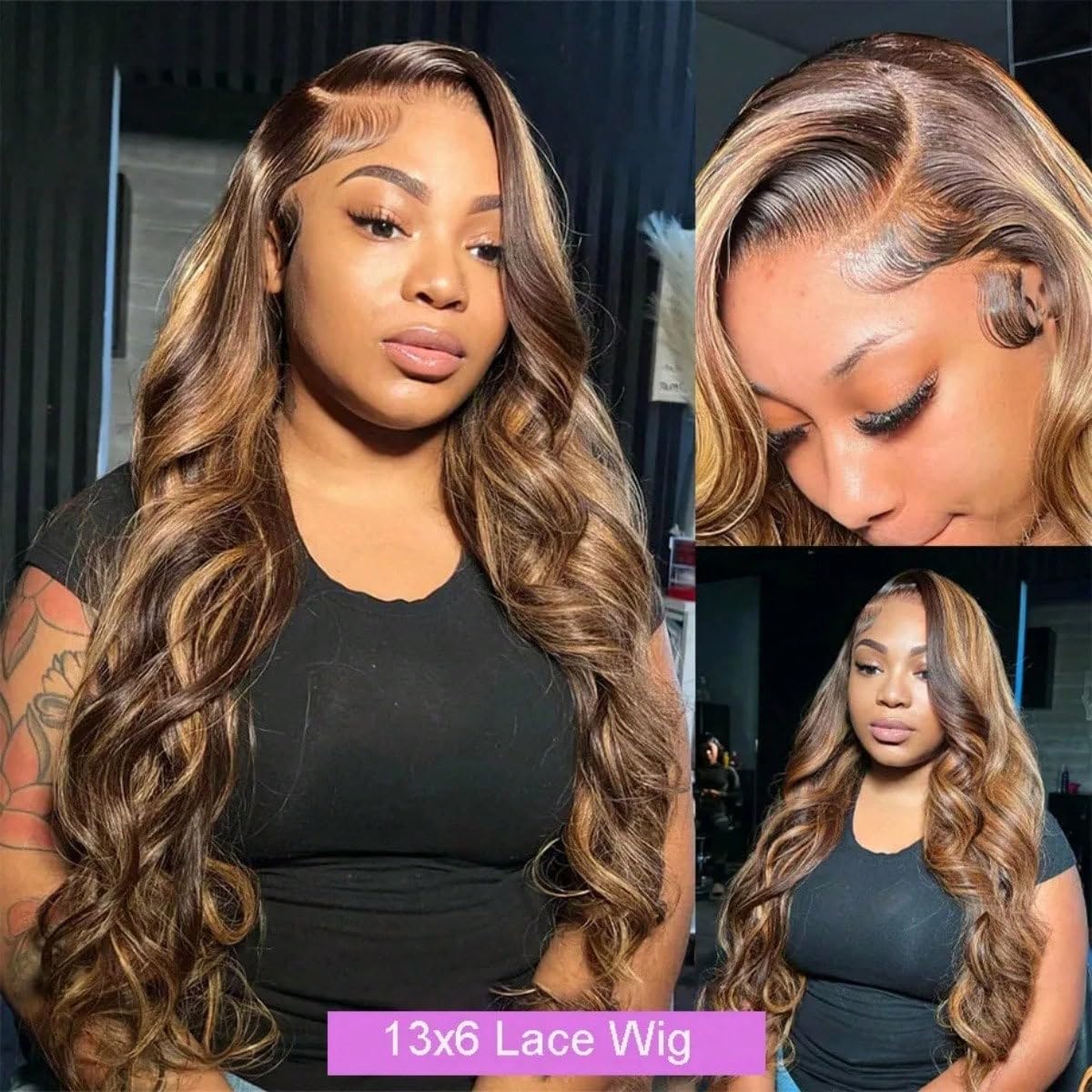 Uveous honey-blonde ombre color with subtle highlights.