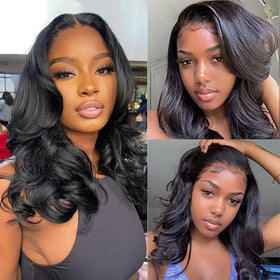UVVUVV 4x4 lace-front body wave wig with natural hairline and realistic texture.