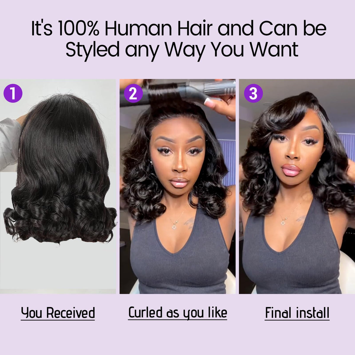 UVVUVV Bob Wig body wave 180 density creates full natural volume.