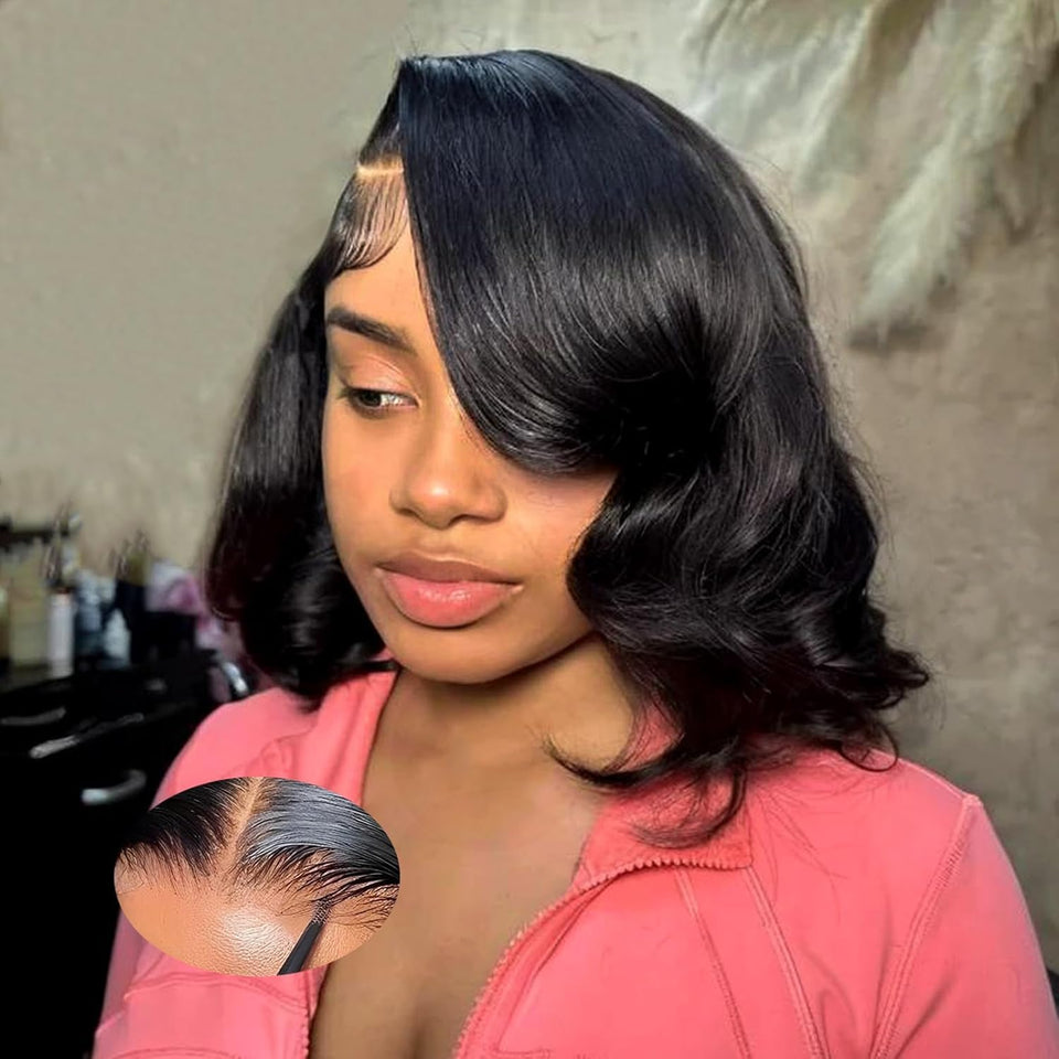 UVVUVV Wear and Go glueless wig, 12 inch straight lace front for easy, natural styling