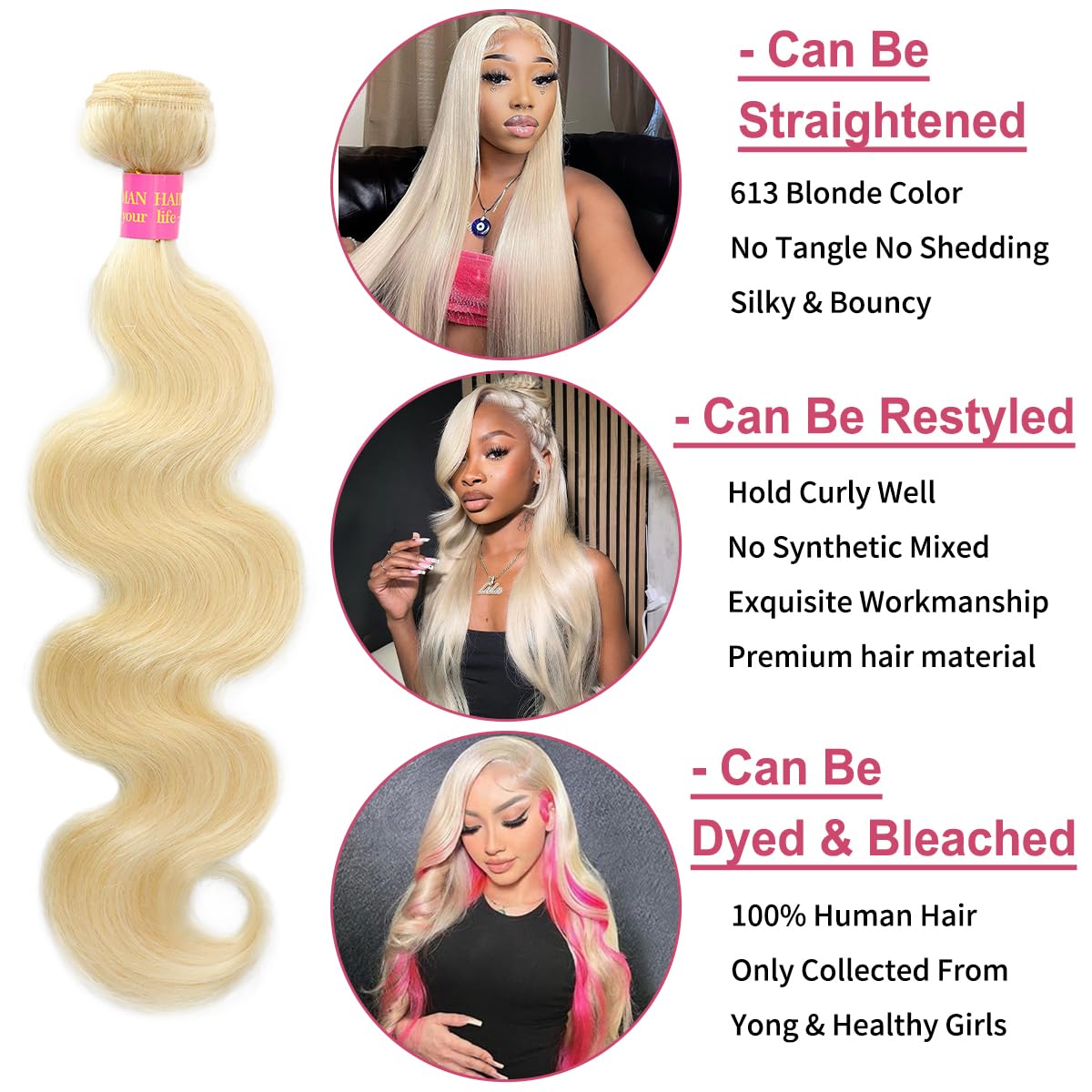 UYCLEJX 613 blonde bundles weft close up shows durable, tangle resistant hair