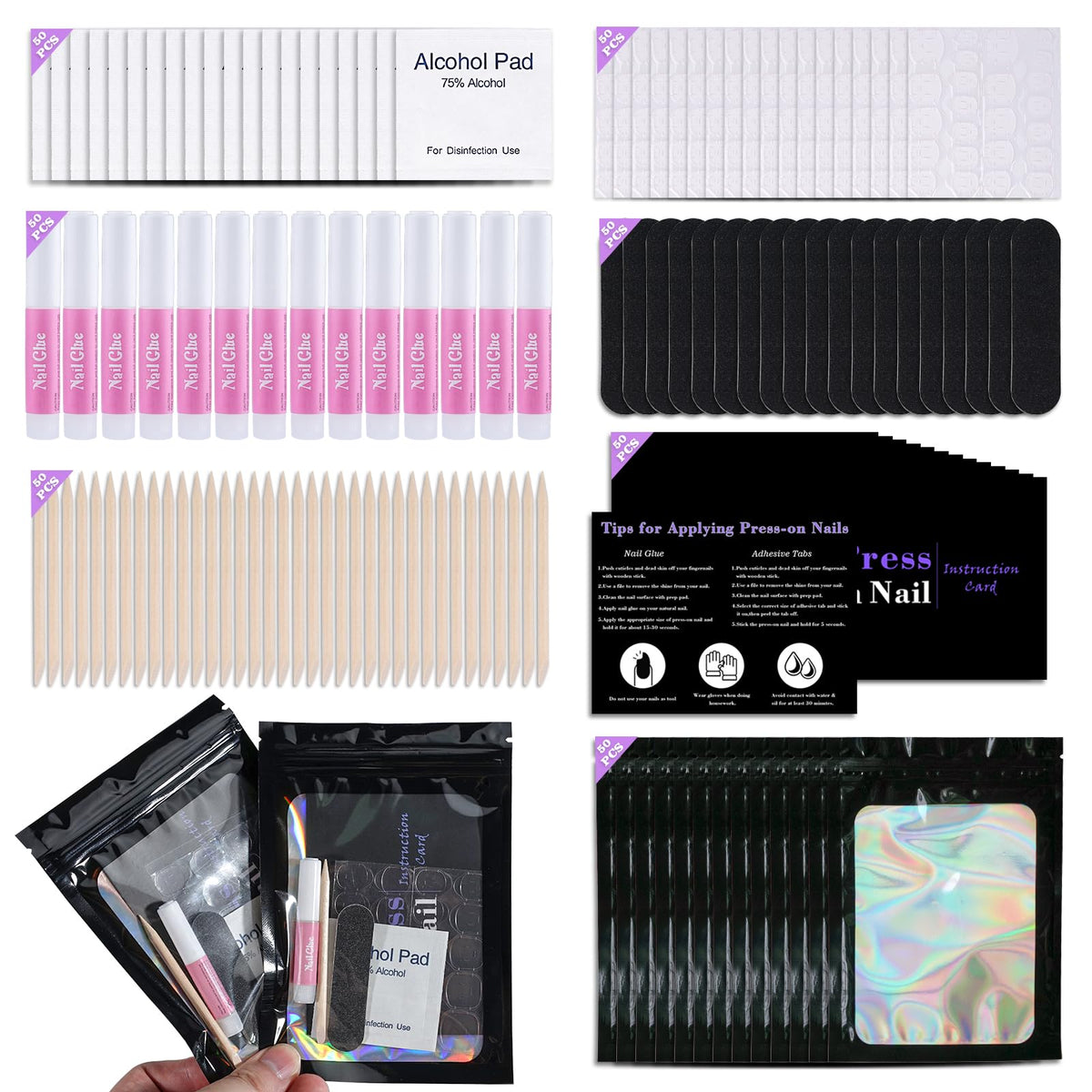 Uyolaxed disposable nail kit packaging with tools for convenient home nail projects.