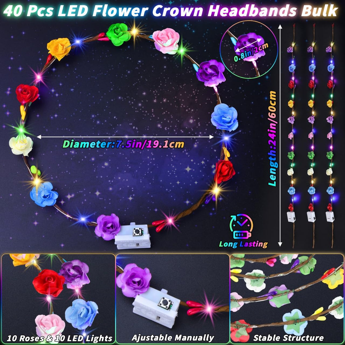 UZLU glow floral wreath headband adds subtle illumination for weddings