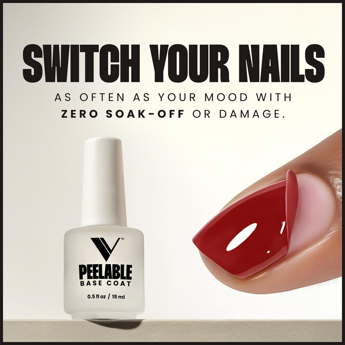 V Beauty Pure Peel-Off Base Coat application demonstrates smooth adhesion for gel color.
