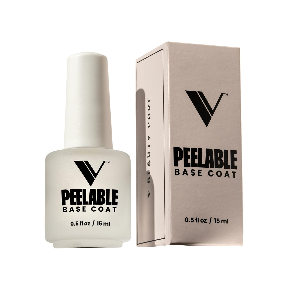 V Beauty Pure Peel-Off Base Coat bottle; easy removal and quick manicure options.